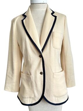 Rag & Bone Bromley Cream w/ Black Tim Merino Wool Knit Blazer Large